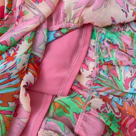 Women Gianni Bini Floral Print Maxi Ruffle Dress in Pink Hawaiian Size Medium - Picture 7 of 10